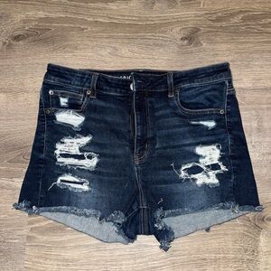 American Eagle Dark Blue Distressed Jean Shorts